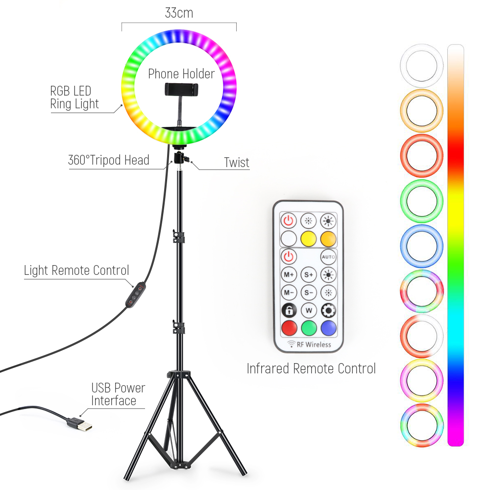 Photography Lighting Circle - 13inch RGB Led Selfie Ring Light