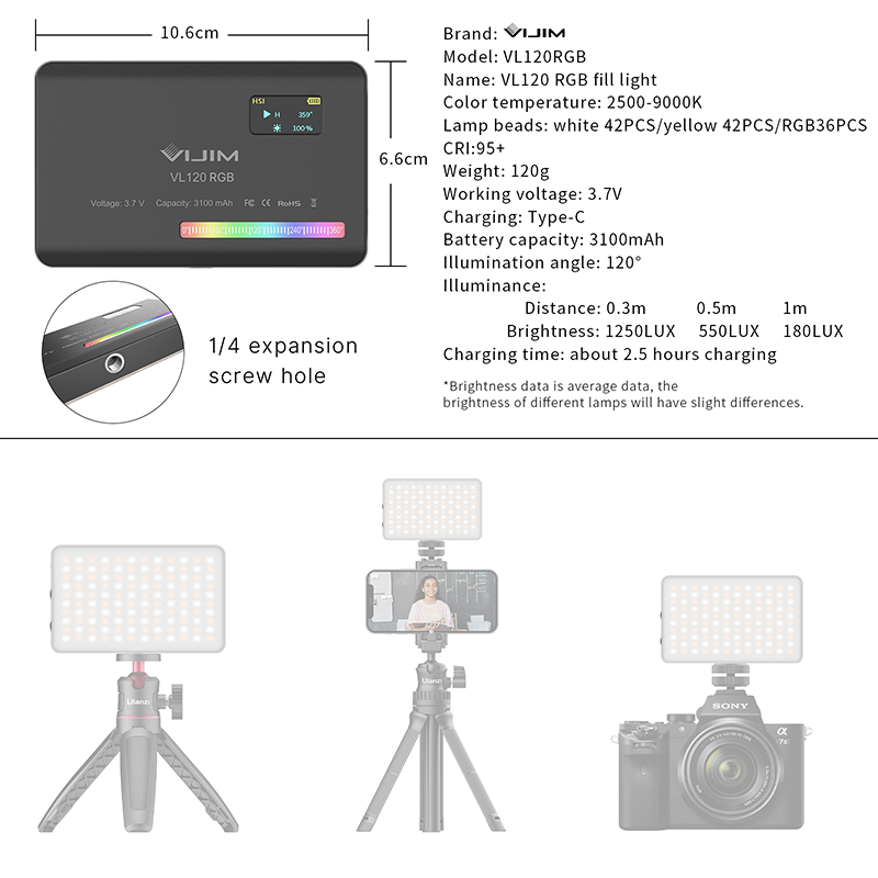 Ulanzi VL120 RGB Camera Video  - Photography Lighting With Umbrella ulasan dan harga